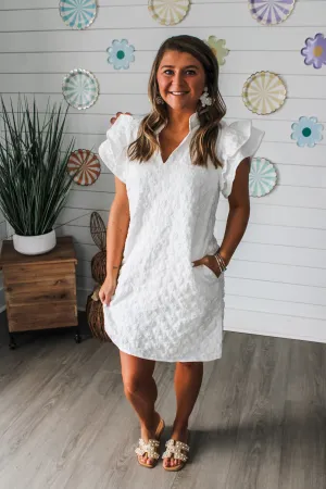 Spring Romance Floral Pocket Dress • White
