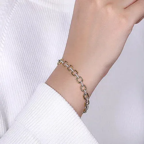 Square Link Tennis Bracelet with Diamond Link Connectors