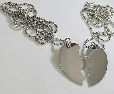STAINLESS  SPLIT HEART LOVE FRIENDSHIP TAG BLANK  NECKLACES FREE ENGRAVING