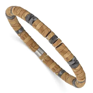 Stainless Steel Grain Stone/Black Spectrolite Stretch Bracelet