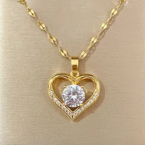 Stainless Steel Heart Pendant Necklace - Golden Lips Chain