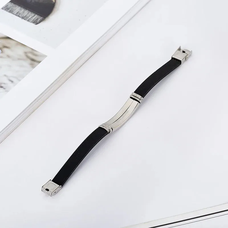 Stainless Steel Leather Charm Bracelet