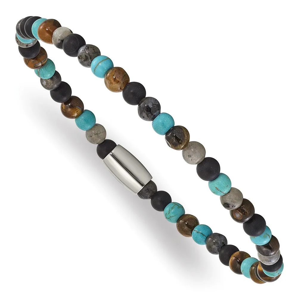 Stainless Steel Polished Spectrolite/Agate/Tiger's Eye/Howlite Bracelet