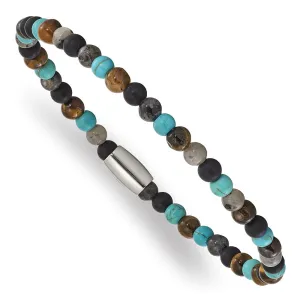 Stainless Steel Polished Spectrolite/Agate/Tiger's Eye/Howlite Bracelet