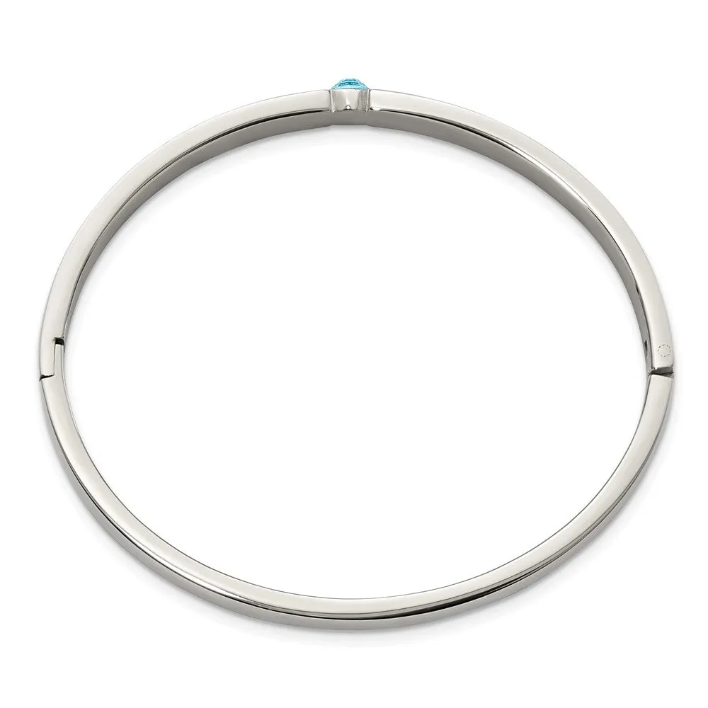 Stainless Steel Polished with Blue Preciosa Crystal 6mm Hinged Bangle
