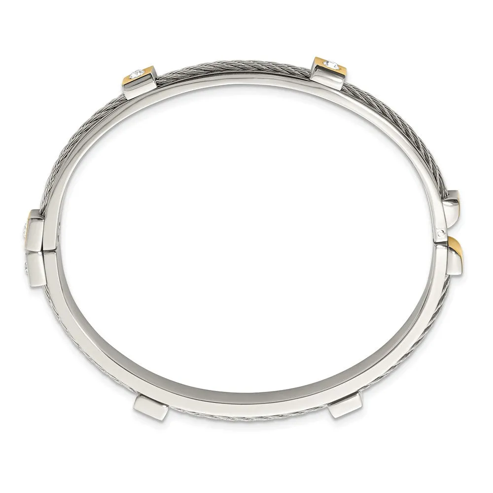 Stainless Steel Polished Yellow IP-plated w/Preciosa Crystal Hinged Bangle