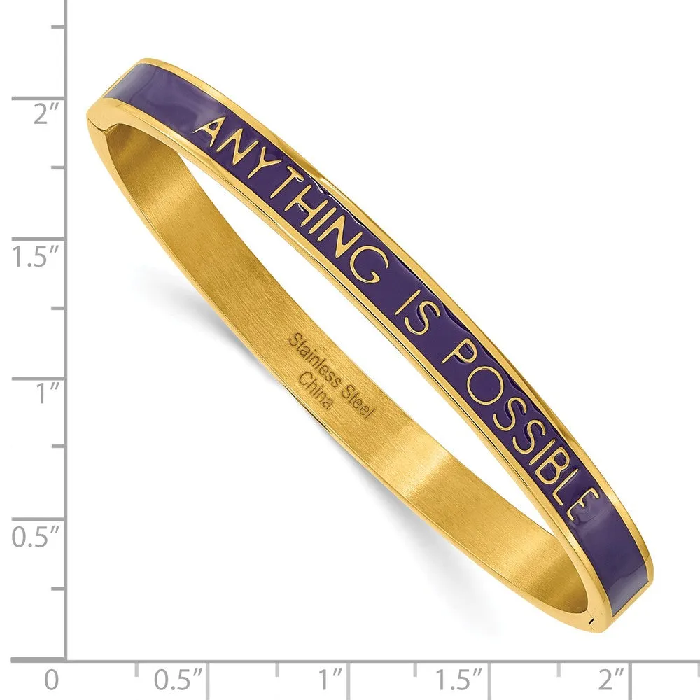 Stainless Steel Polished Yellow IP Purple Enamel ANYTHING IS POSSIBLE Bangl