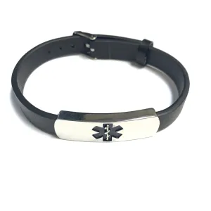 Steelx Stainless Steel and Black Leather Medical Alert Bracelet