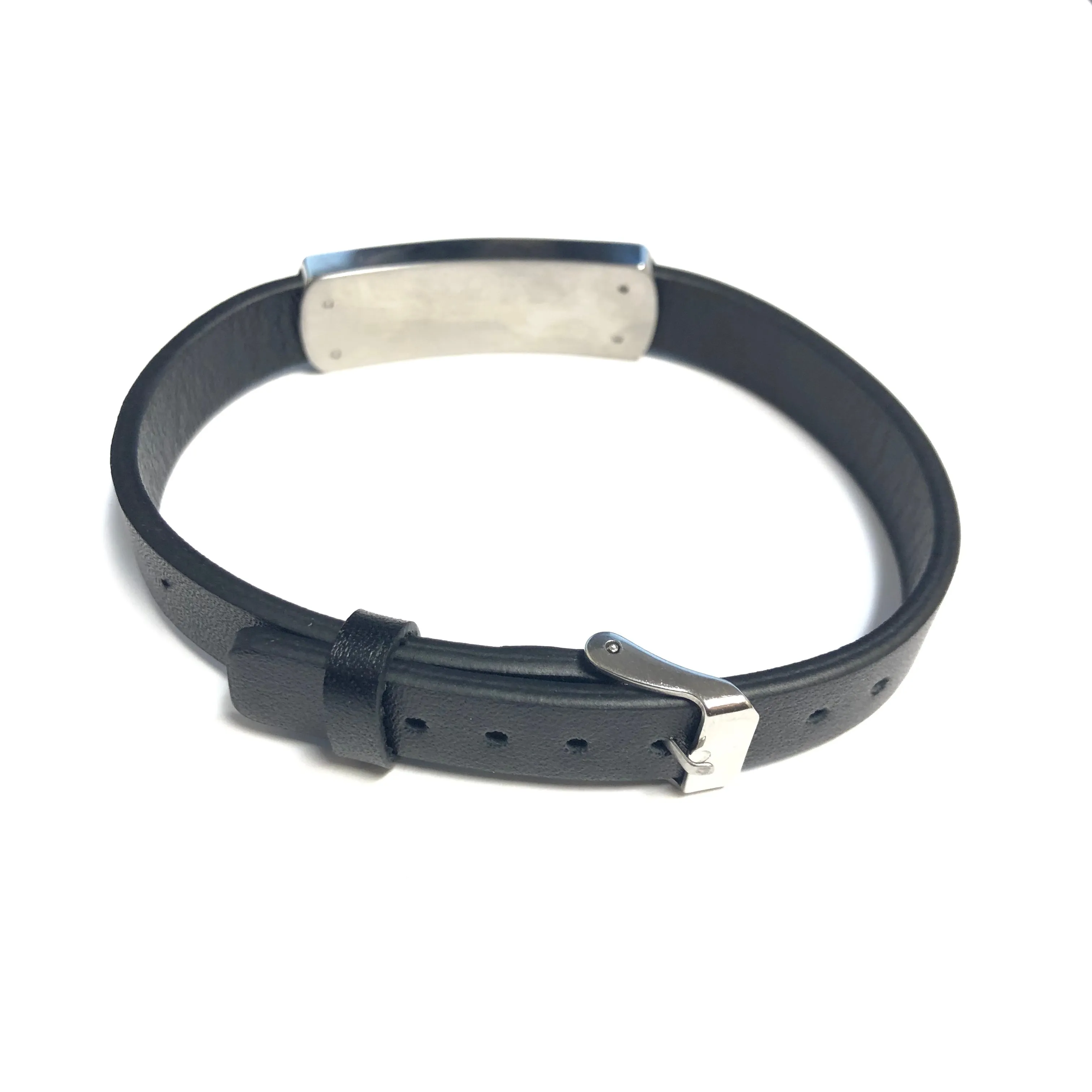 Steelx Stainless Steel and Black Leather Medical Alert Bracelet