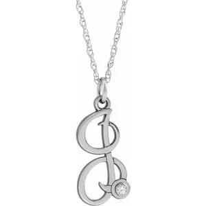 Sterling Silver .02 CT Diamond Script Initial I 16-18" Necklace