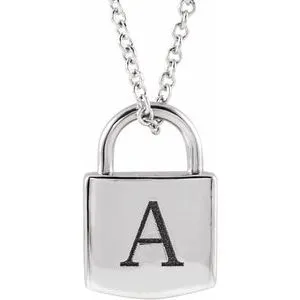 Sterling Silver 12.02x8 mm Engravable Lock 16-18" Necklace