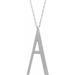 Sterling Silver Block Initial A 16-18" Necklace with Brush Finish