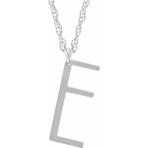 Sterling Silver Block Initial E 16-18" Necklace with Brush Finish