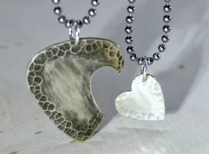 Sterling silver guitar pick and heart couples necklace