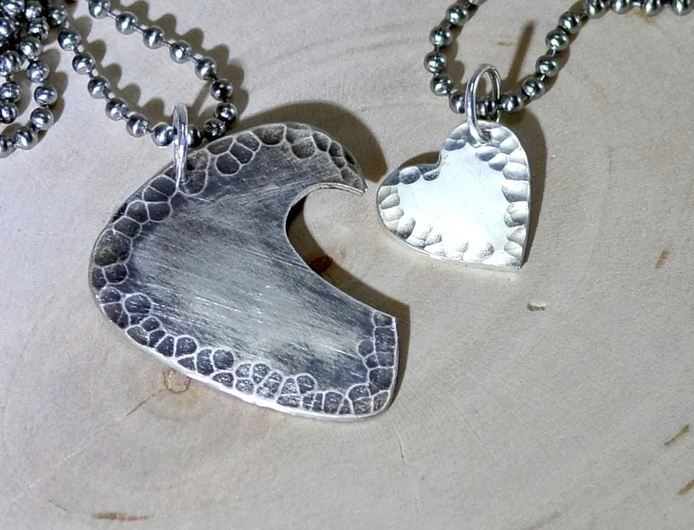 Sterling silver guitar pick and heart couples necklace
