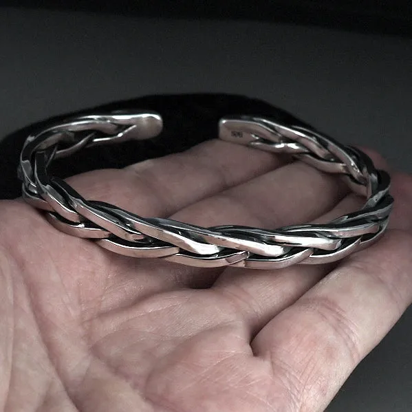 Sterling Silver Large Biker Bracelet Viking Torc Cuff Armlet