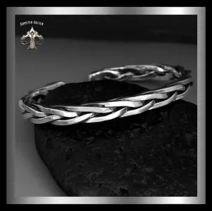 Sterling Silver Large Biker Bracelet Viking Torc Cuff Armlet