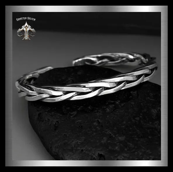 Sterling Silver Large Biker Bracelet Viking Torc Cuff Armlet
