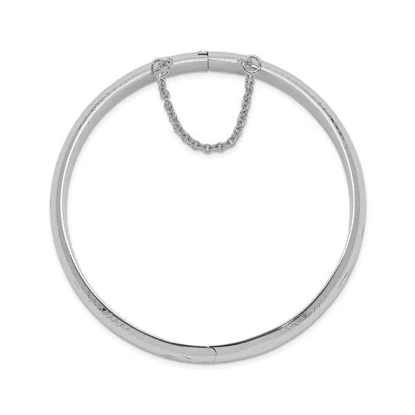 Sterling Silver Rhodium Plated (9.5mm) Diamond Cut Hinged Bangle Bracelet