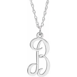 Sterling Silver Script Initial B 16-18" Necklace