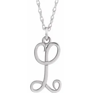 Sterling Silver Script Initial L 16-18" Necklace