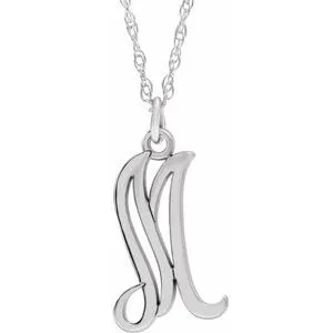 Sterling Silver Script Initial M 16-18" Necklace
