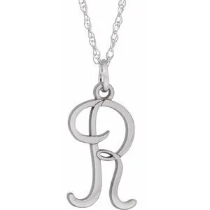 Sterling Silver Script Initial R 16-18" Necklace