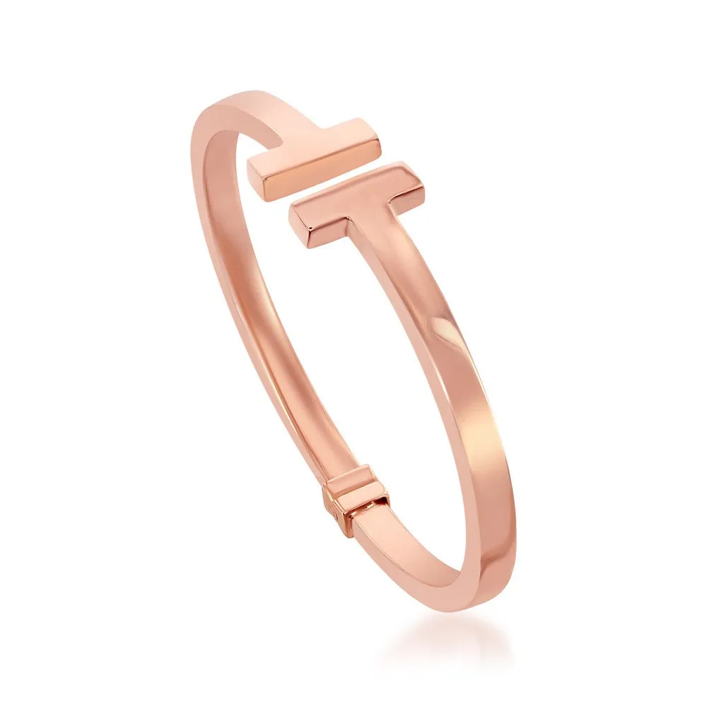 Sterling Silver Shiny Hinged Bangle - Gold Plated