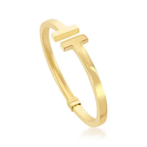 Sterling Silver Shiny Hinged Bangle - Gold Plated