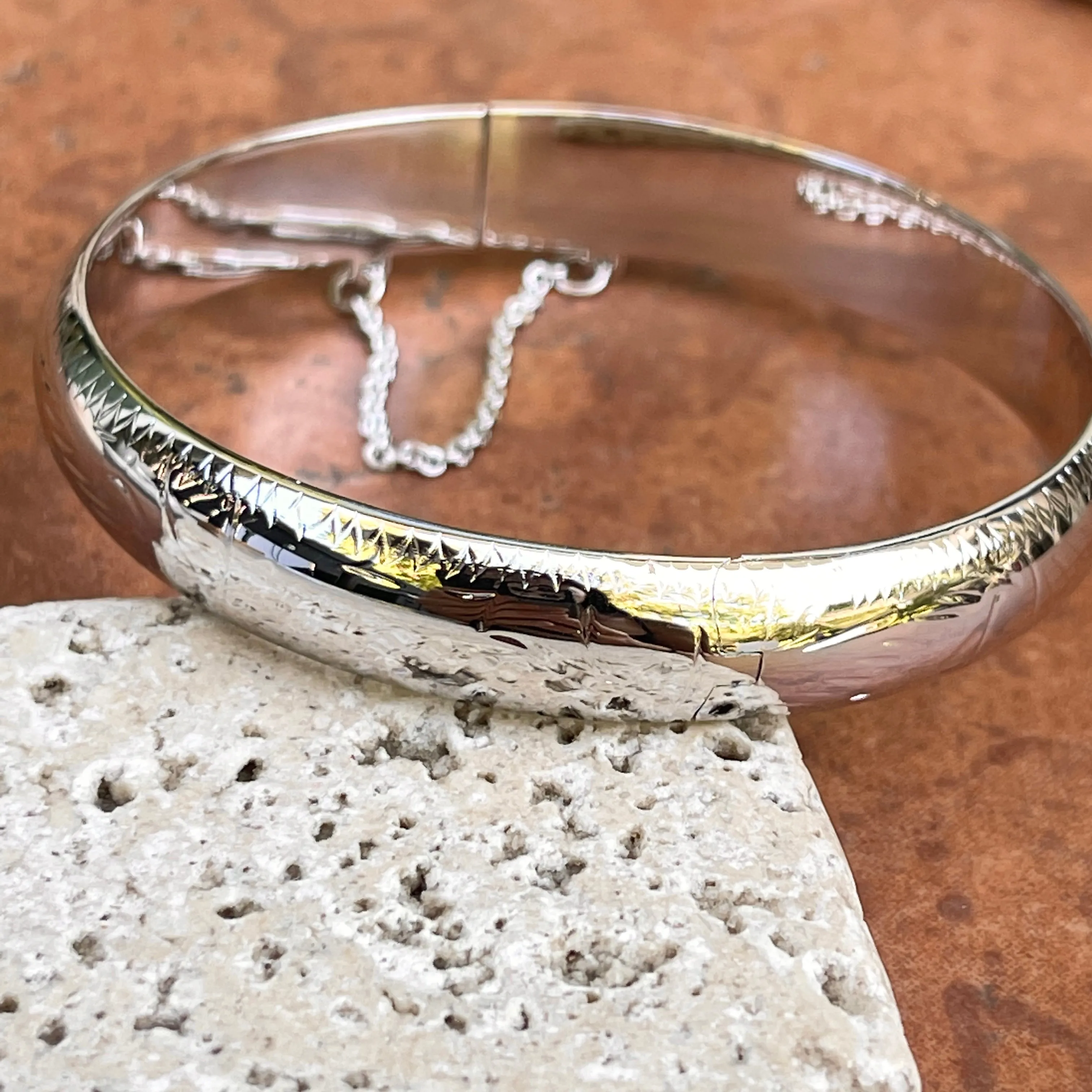 Sterling Silver Wide Diamond-Cut Bangle Bracelet 10.25mm
