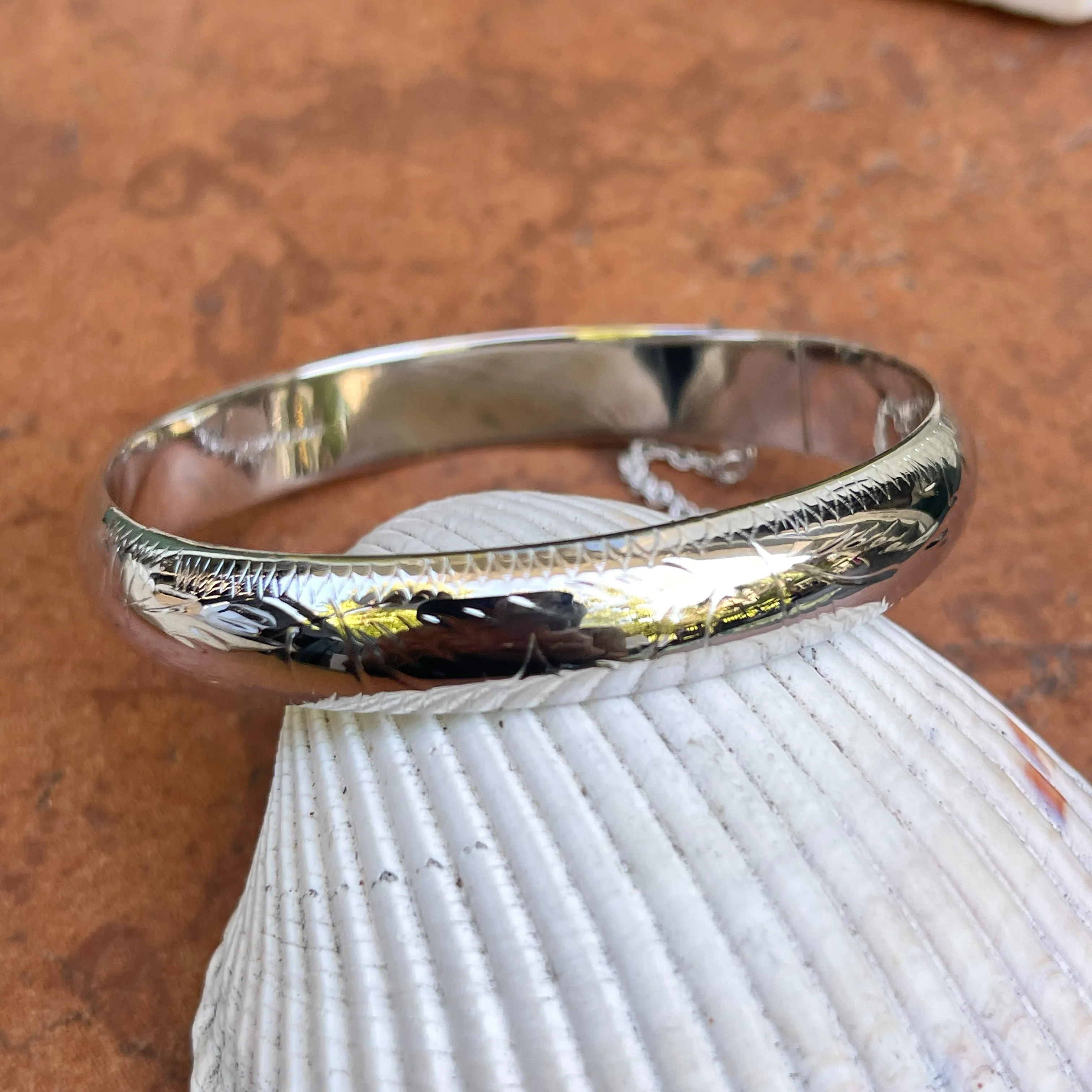 Sterling Silver Wide Diamond-Cut Bangle Bracelet 10.25mm