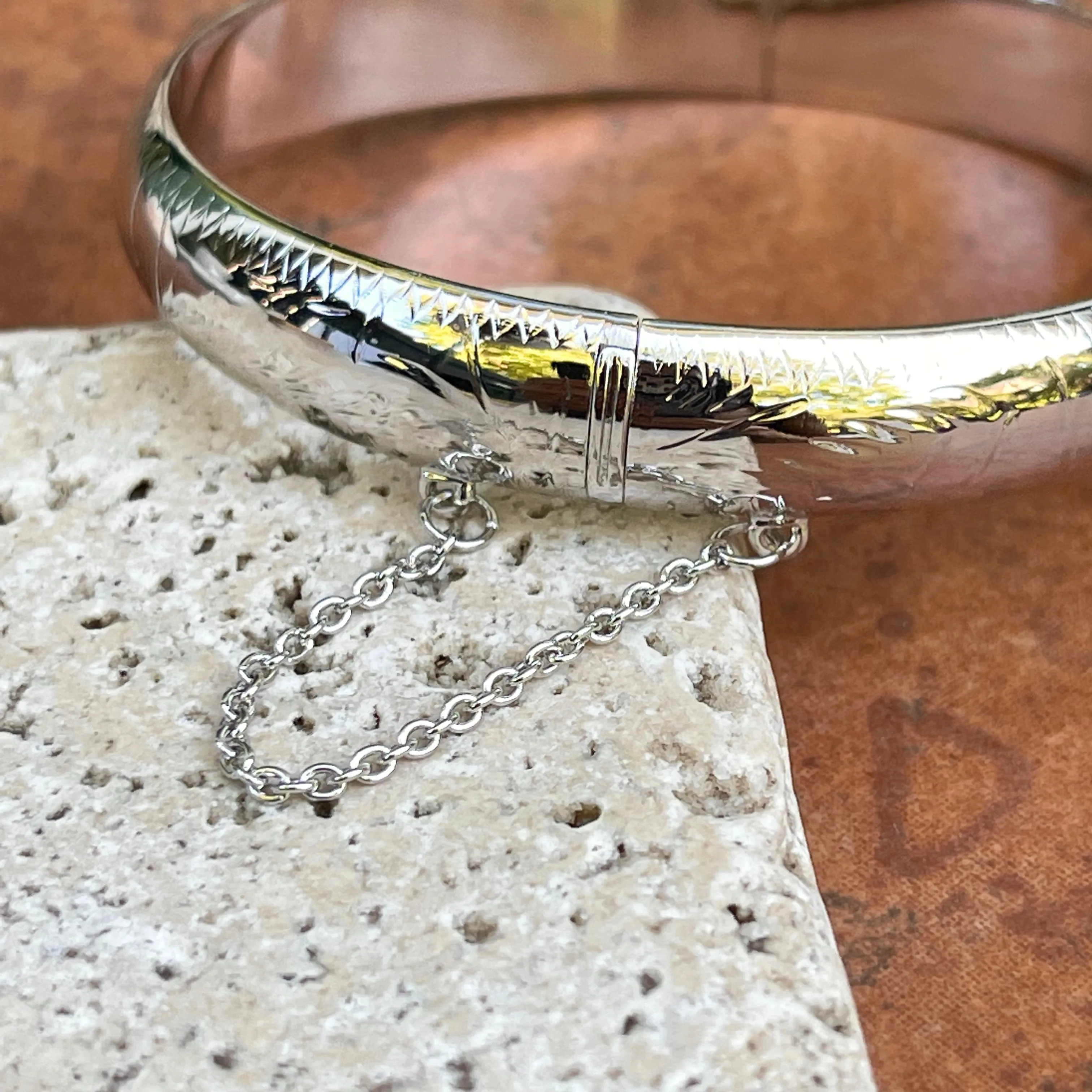 Sterling Silver Wide Diamond-Cut Bangle Bracelet 10.25mm