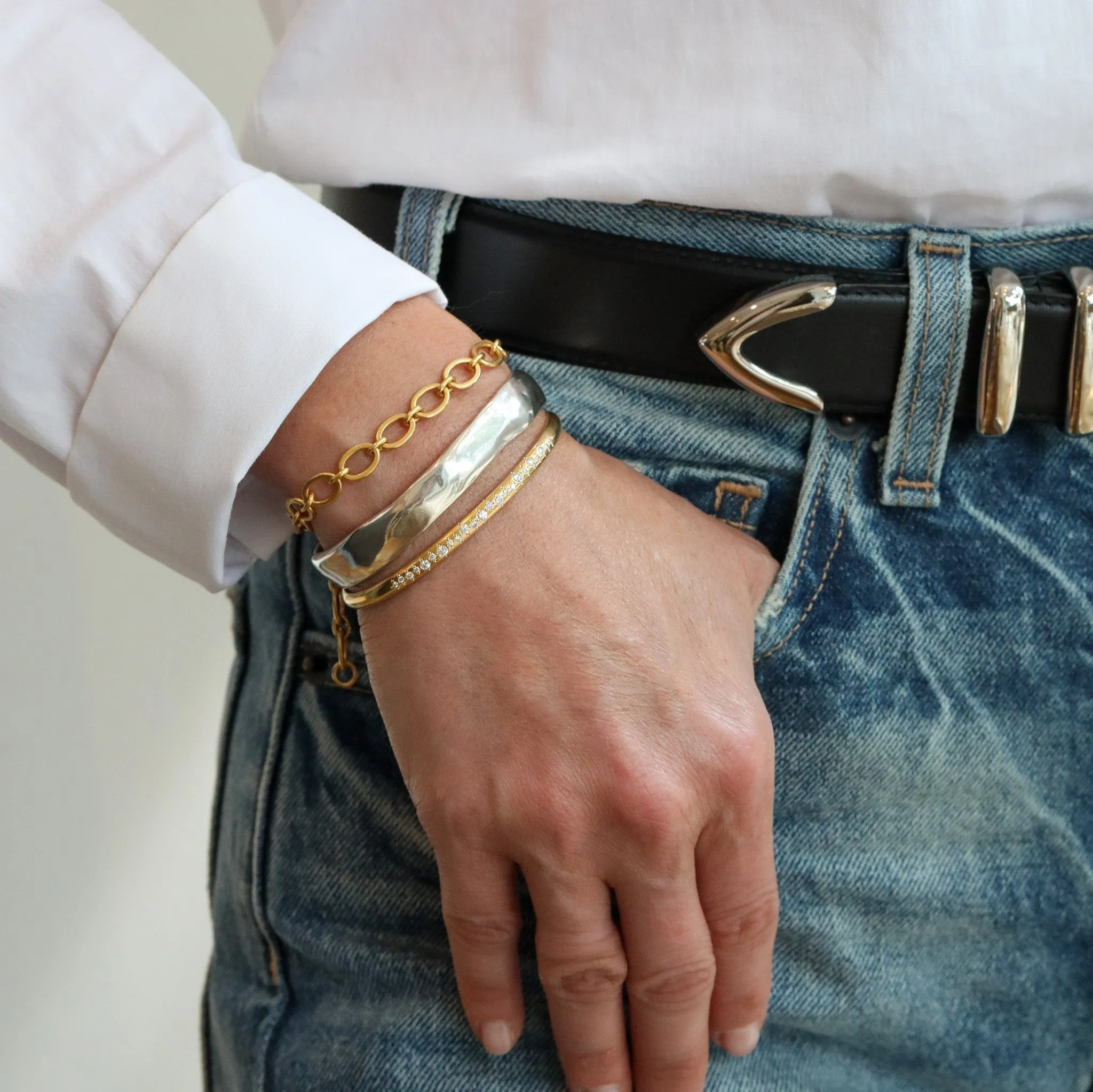 Sterling Silver Wide "Melt" Cuff Bracelet
