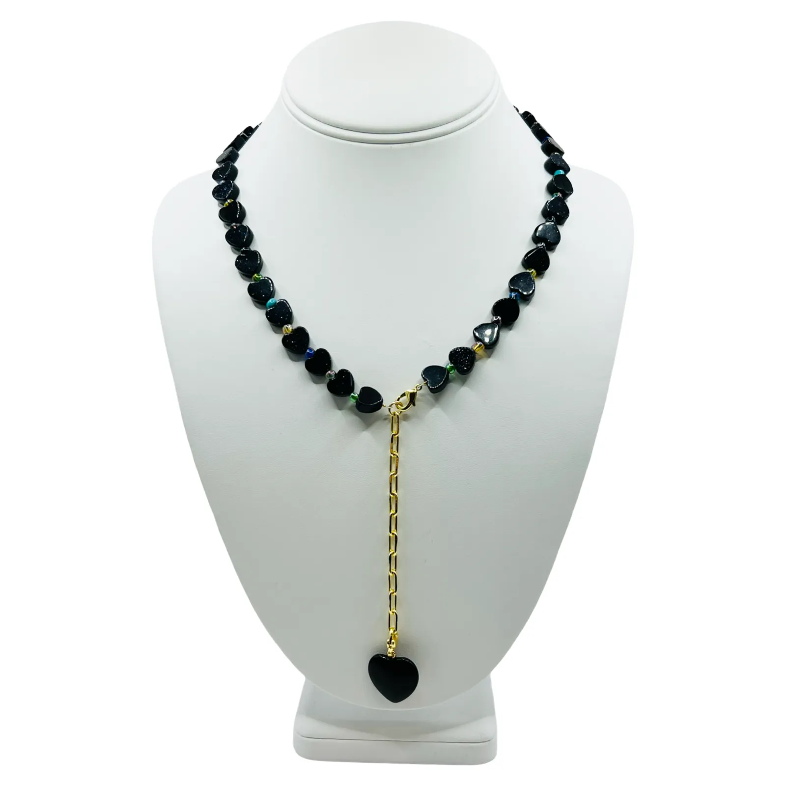 Stone Heart Necklace Black Goldstone