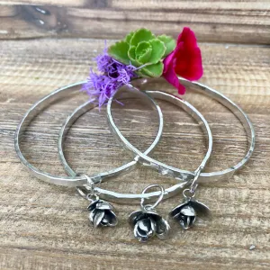 Succulent Blossom hammered sterling silver bangle bracelet