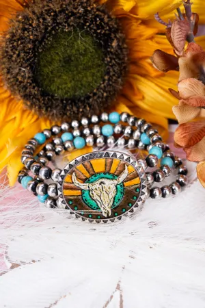 Sunburst Steer Beaded Faux Leather Bracelet
