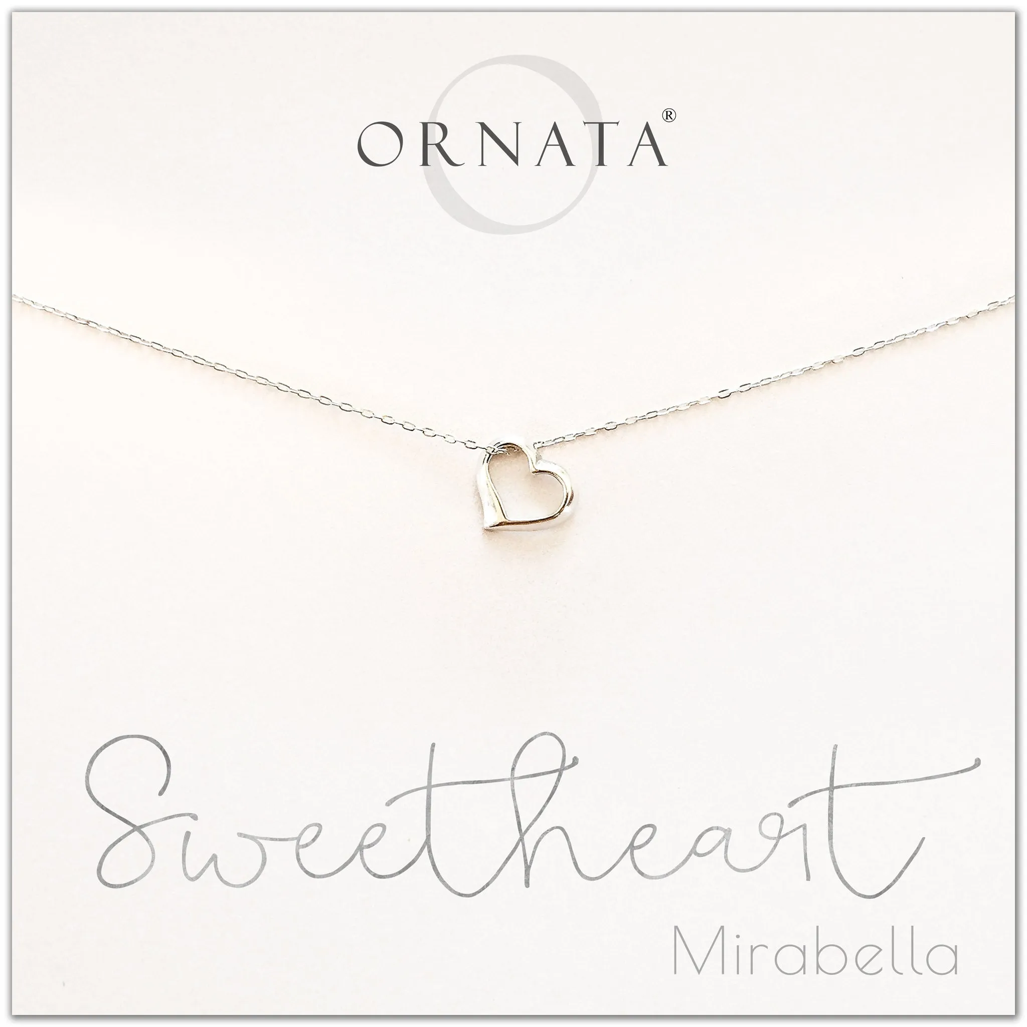 “Sweetheart” Sterling Silver Heart Necklace on Personalized Jewelry Card