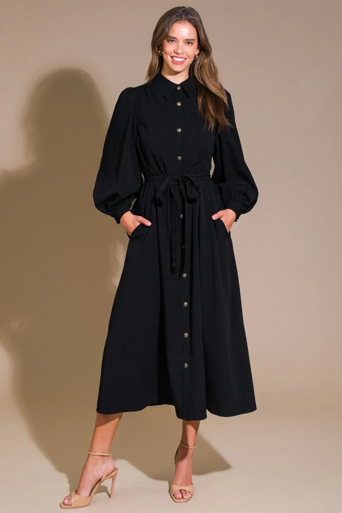 Syrie Puff Sleeve Woven Maxi Shirt Dress