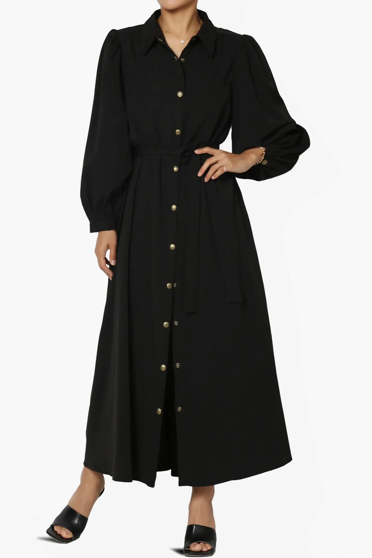 Syrie Puff Sleeve Woven Maxi Shirt Dress