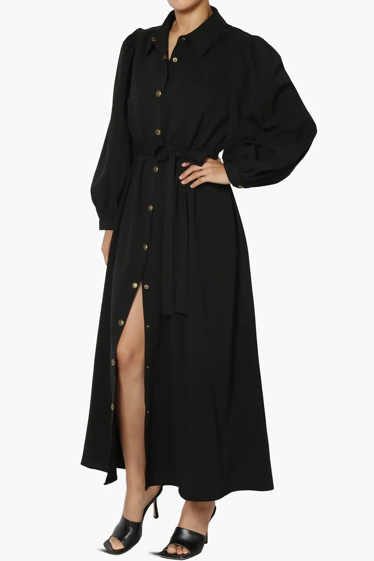 Syrie Puff Sleeve Woven Maxi Shirt Dress