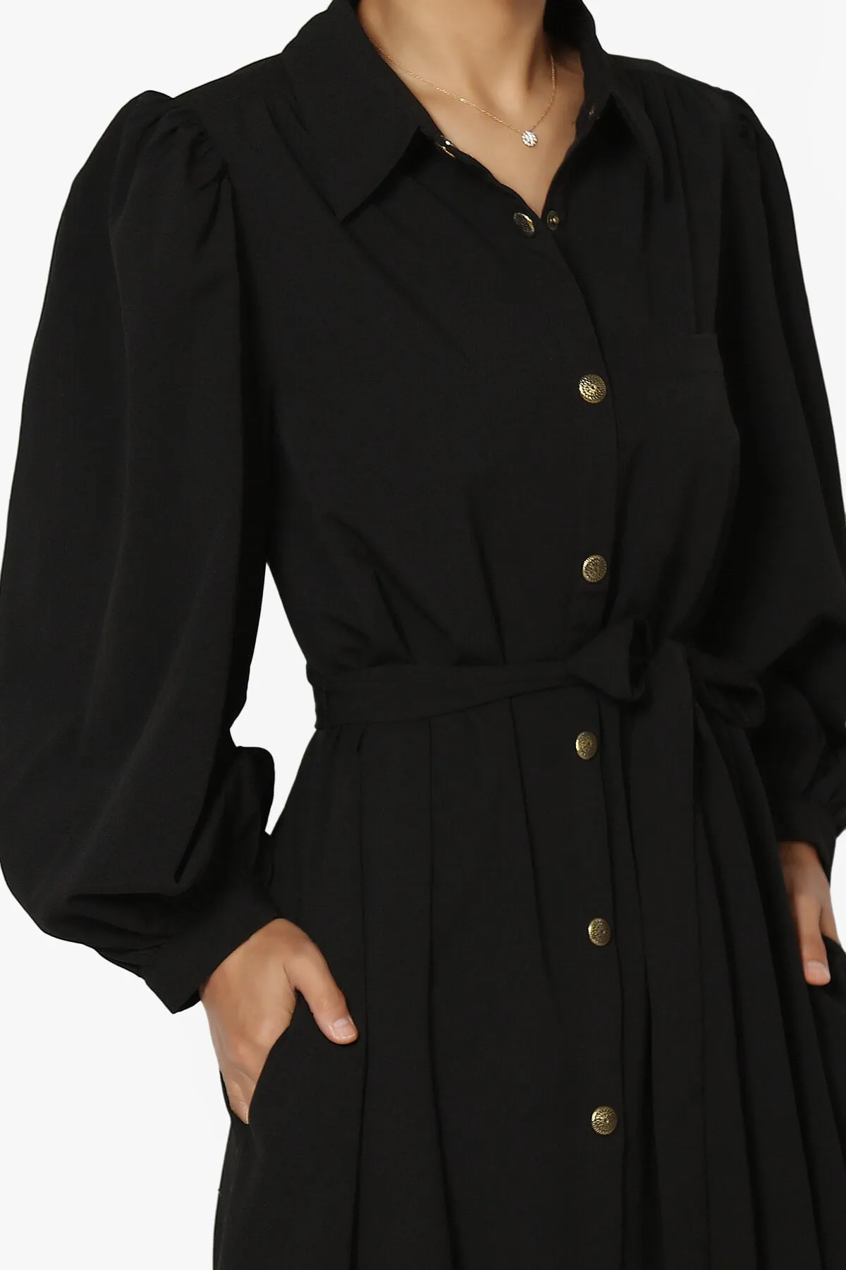 Syrie Puff Sleeve Woven Maxi Shirt Dress