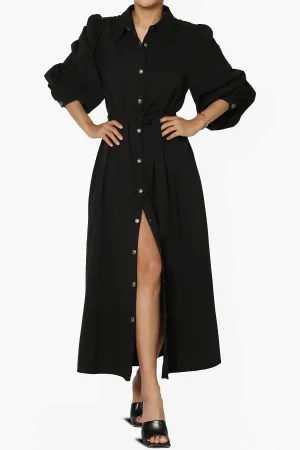 Syrie Puff Sleeve Woven Maxi Shirt Dress