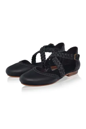 Tallulah Braided Leather Flats in Khaki Green