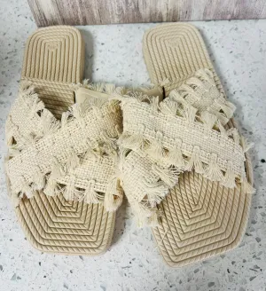 Tassel Woven Crossed Straps Flat Sandals