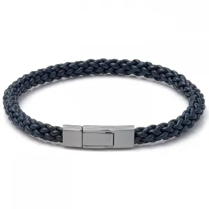 Tateossian Men's Click Trenza Leather Braided Bracelet, Navy