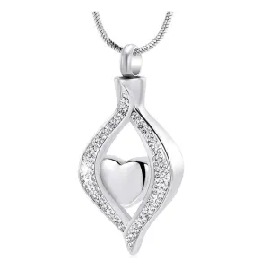Teardrop with Heart & Crystals Cremation Pendant Necklace