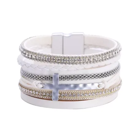 Thin Cross Corded Leather Bracelet