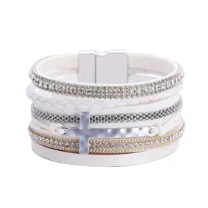 Thin Cross Corded Leather Bracelet