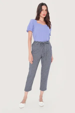 Tie Waist Checkered Ankle Length Trousers