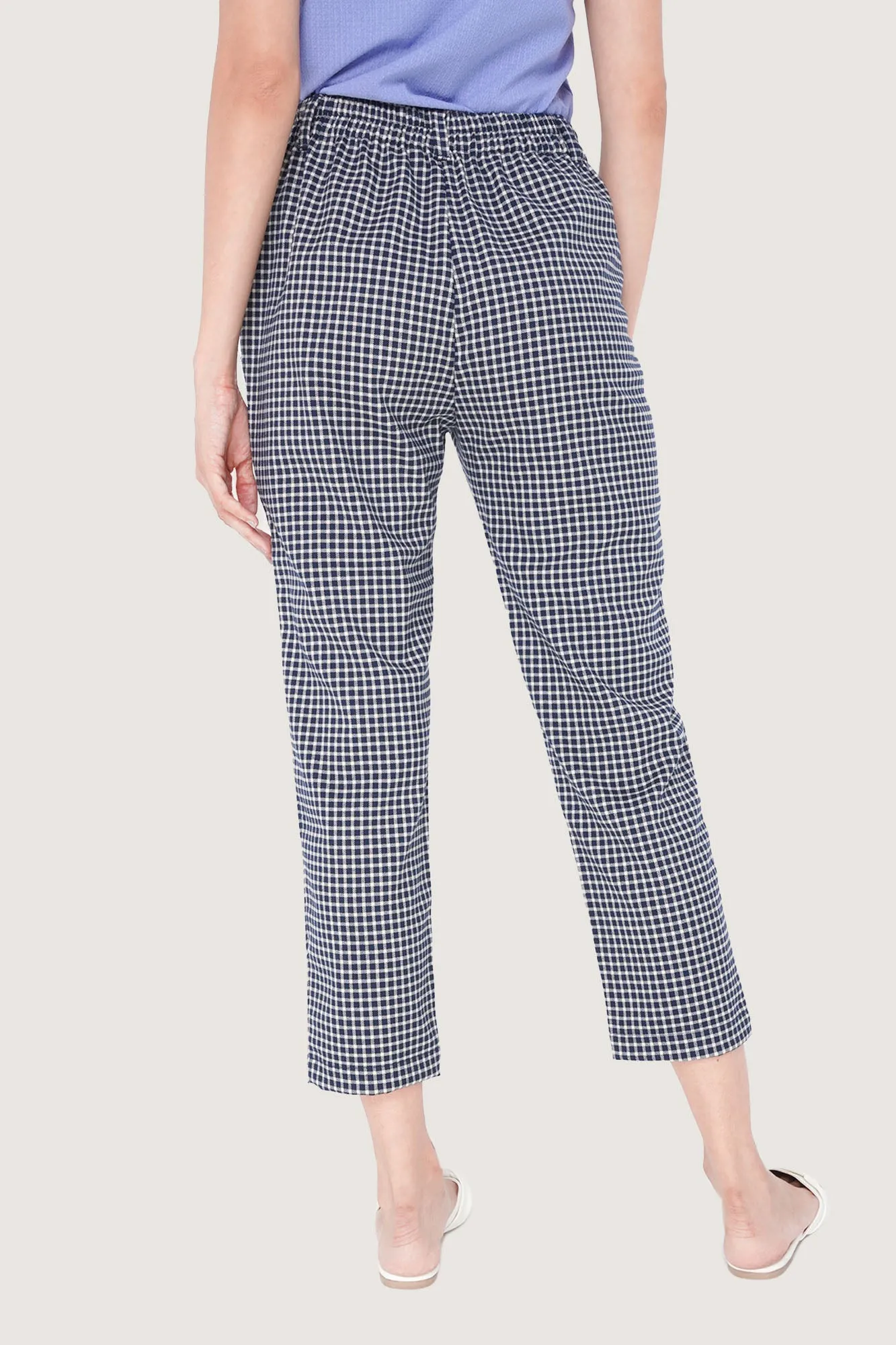 Tie Waist Checkered Ankle Length Trousers